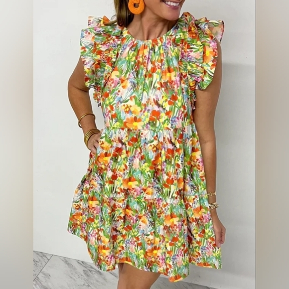 THML Dresses & Skirts - THML NWT Garden Floral Mini Ruffle Sleeve Dress Size Small
